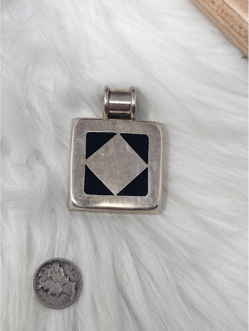 Huge Vintage Mexico 925 Silver Modernist Inlay Pendant 28g
